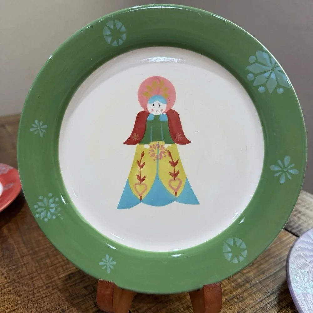 Vintage Christmas‎ World Market Folk Angel Plates 8.5